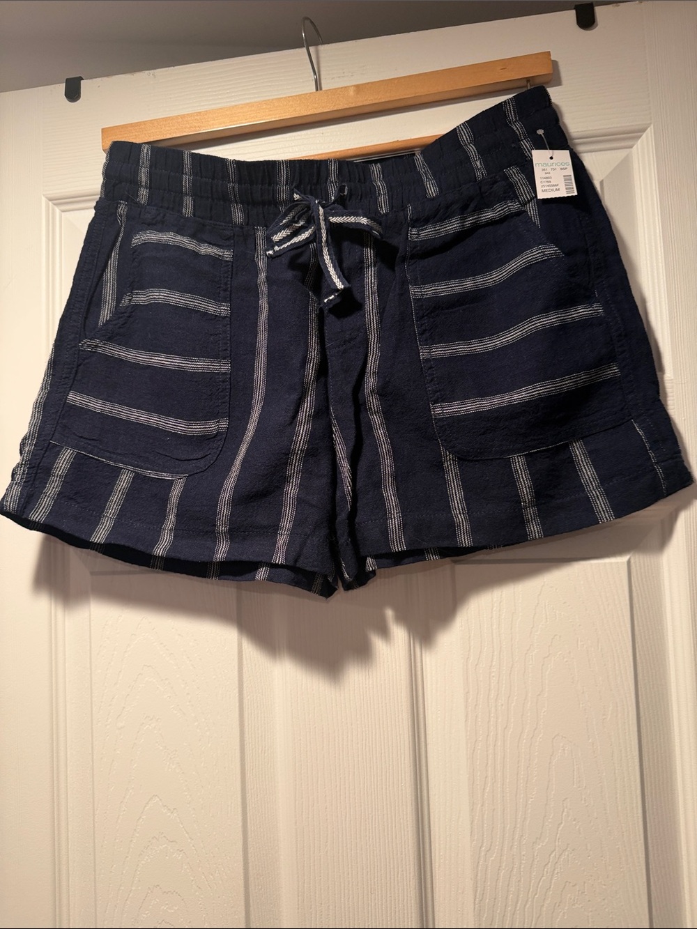 Maurices Navy Striped High Waist Drawstring Shorts